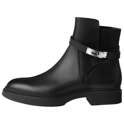 HERMES Veo Calfskin Ankle Boots 3.4cm Men's Black