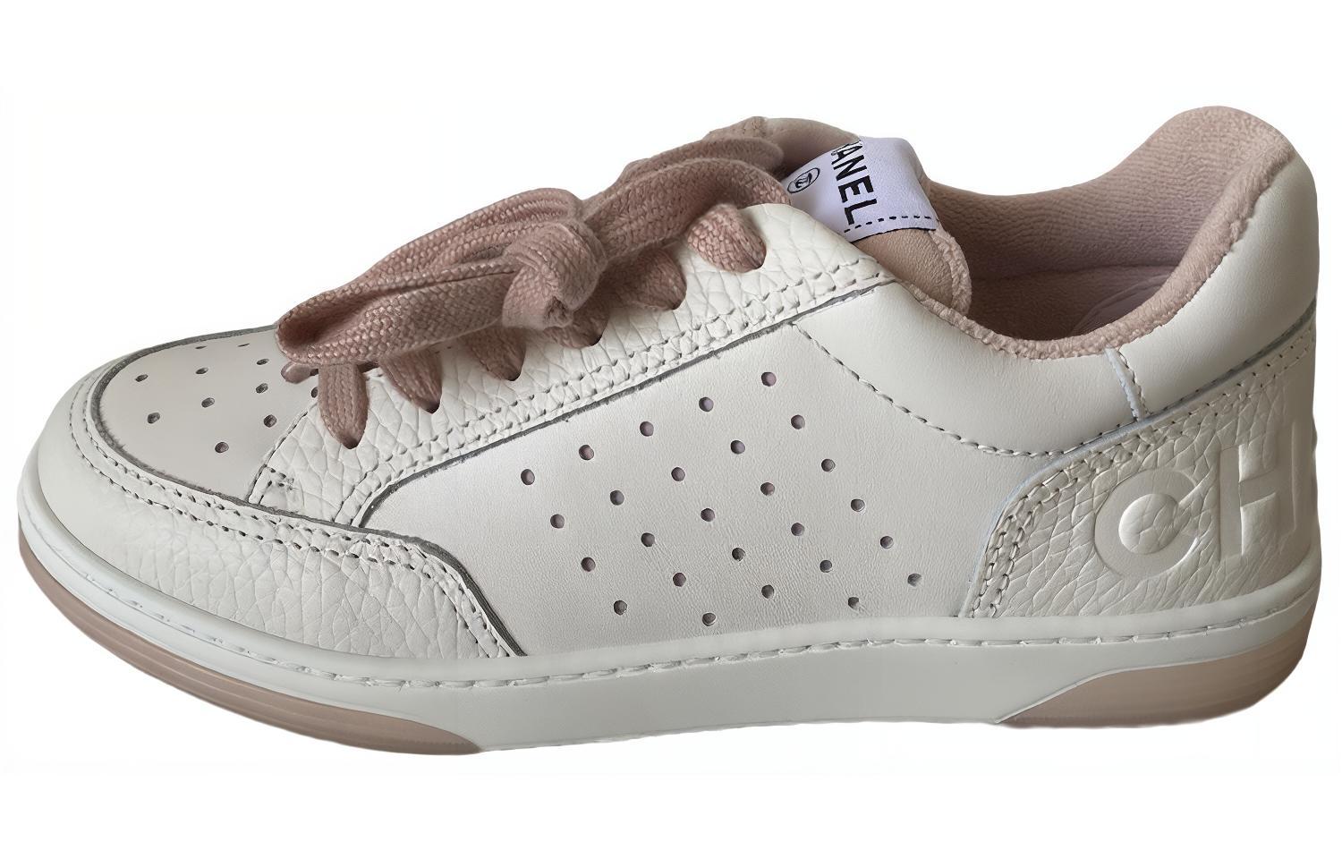 CHANEL 22P Collection Leather Low top Stylish Skateboarding Shoes Women's Pink White