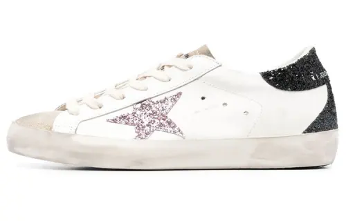 Golden Goose Super Star White Black Cream Glitter Women's