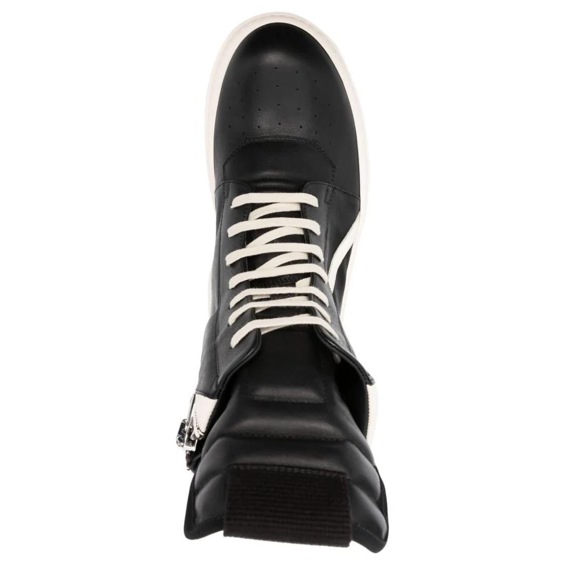 RICK OWENS/RO Geobasket Cow Leather High top Stylish Skateboarding Shoes Women's White Black