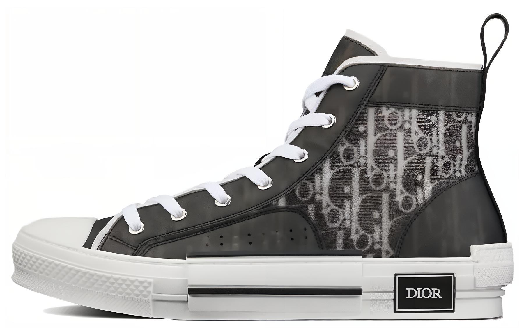 DIOR Dior B23 Comfortable Everyday High Top Canvas Shoes Men's Black and White