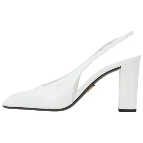 PRADA Leather Chunky Heel High Heels Women's White