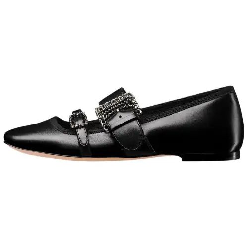 DIOR D Romance Sheepskin Flat Mary Jane Shoes Women's Black