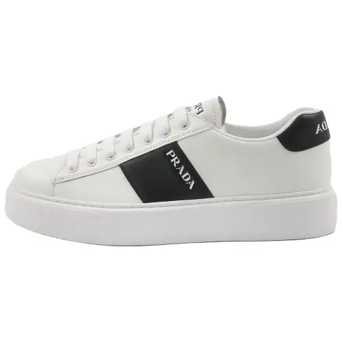 PRADA Leather Low top Skateboard Shoes Men's Black White