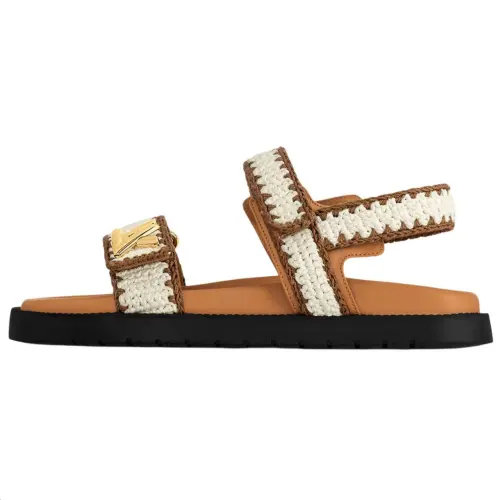 LOUIS VUITTON Sunset Cotton Fabric One Strap Sandals Women's Brown