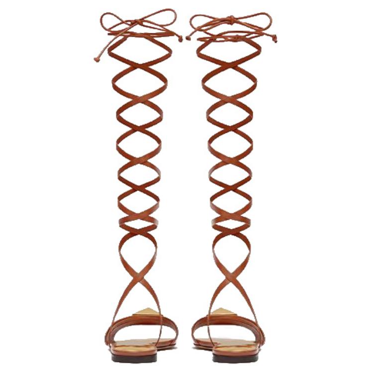 Valentino One Stud Leather One Strap Sandals Women's Brown
