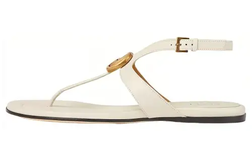 GUCCI Double G Leather One Strap Sandals Women's White