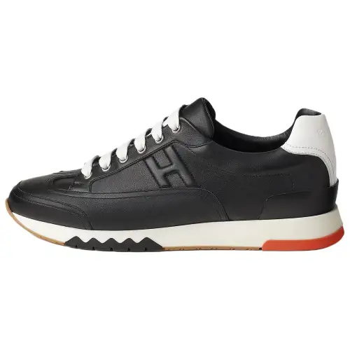 HERMES Trail Leather Low top Casual Shoes Men's Black