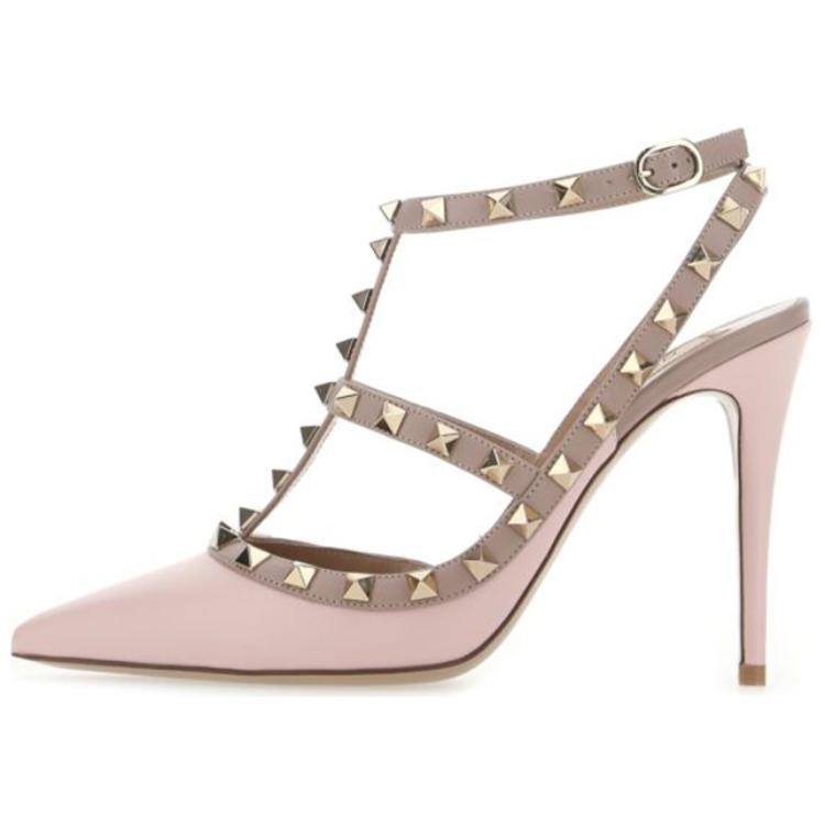 Valentino Rockstud Leather Slim Heel High Heels 10cm Women's Pink