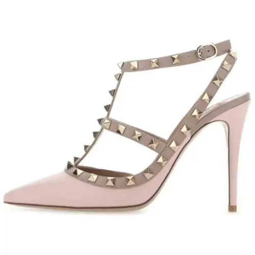 Valentino Rockstud Leather Slim Heel High Heels 10cm Women's Pink