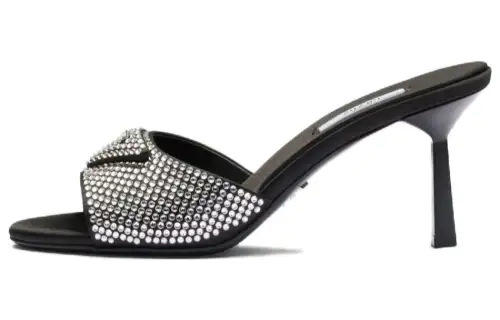 PRADA Crystal-embellished Satin Mules