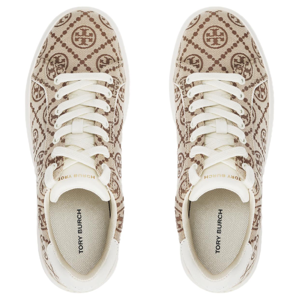 TORY BURCH Howell T Monogram Court Low top Stylish Skateboarding Shoes Women's Brown