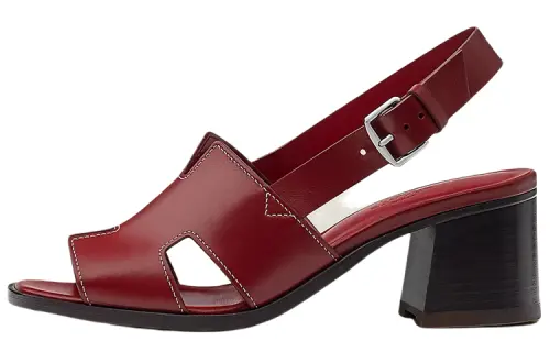 HERMES Elbe Leather One Strap Sandals Women's Red