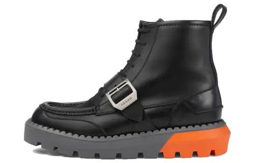 Gucci Lace Up Boot 'Buckle - Black Orange'