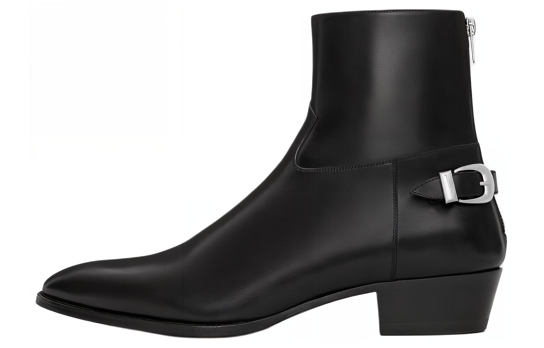 CELINE Leather Ankle Boots 4cm Men's Black