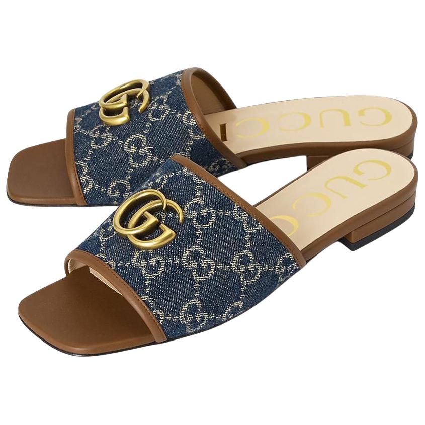 Женские сабо Gucci Denim (бело-синие) — фото 2