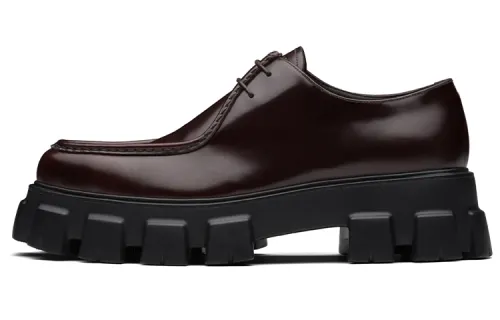 PRADA Monolith Chocolate Leather Casual Shoes Men's Brown