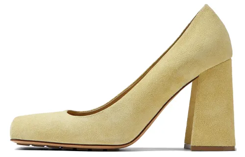Bottega Veneta Pump Tower Suede Leather Light Yellow Women's