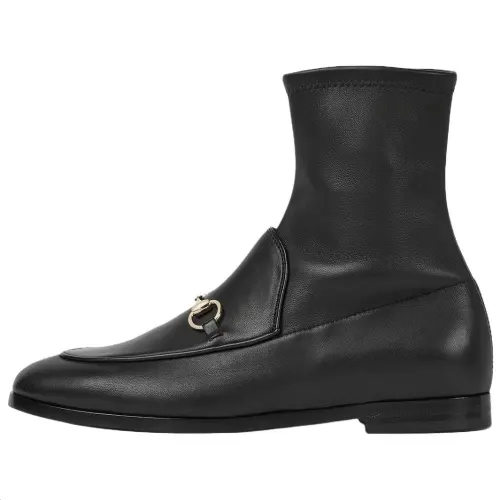 GUCCI Jordaan Leather Ankle Boots Women's Black