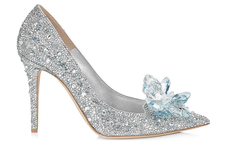 Jimmy Choo Avril Leather Crystal Slim Heel High Heels Women's Silver White
