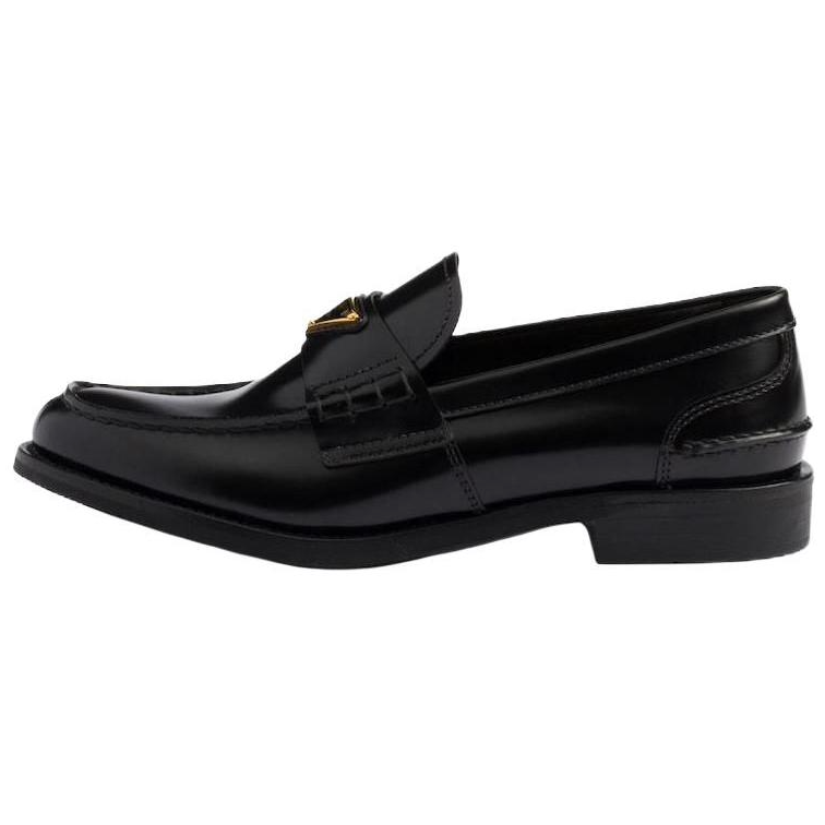 PRADA Prada Leather Round Toe Metal Logo Loafers Women Black