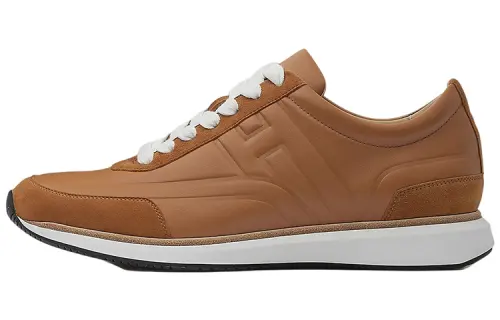 HERMES Leather Low top Stylish Skateboarding Shoes Men's Brown
