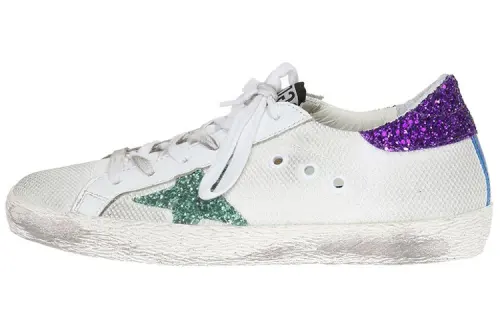 Golden Goose Low top Stylish Skateboarding Shoes Women's White Green Purple Distressed