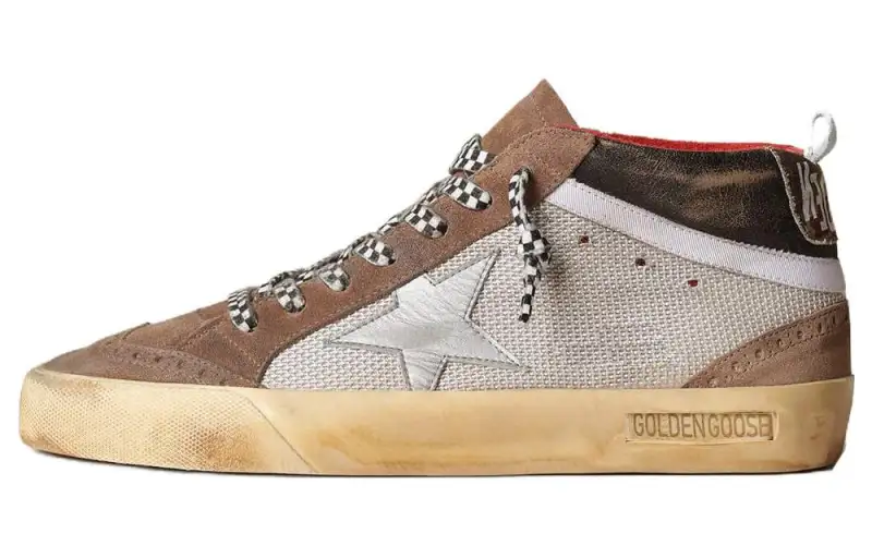 Golden Goose Mid Star Cow Leather Mid top Skateboard Shoes Men's Brown Distressed