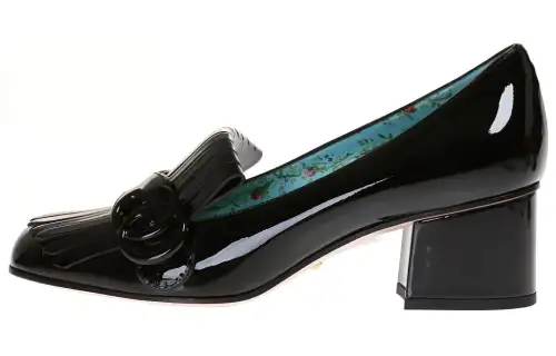 GUCCI Leather Chunky Heel High Heels 5cm Women's Black