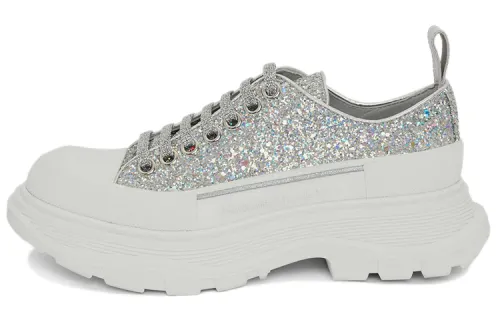 Alexander McQueen Tread Slick Glitter Low Sneaker 'Silver' Women's