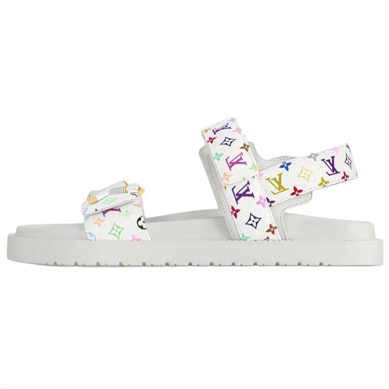 LOUIS VUITTON Lv Sunset Flat Comfort Sandal Takashi Murakami White Women's
