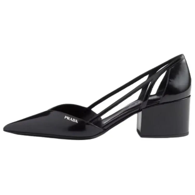 PRADA Leather Chunky Heel High Heels 5.5cm Women's Black