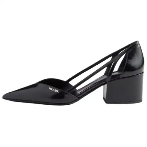 PRADA Leather Chunky Heel High Heels 5.5cm Women's Black