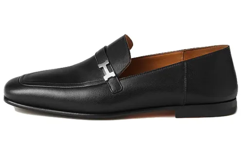 HERMES GIOVANNI Sheepskin Loafers Men's Black