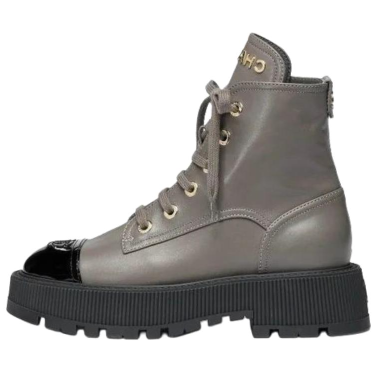 CHANEL 25B Calfskin Short Combat Boots 4.5cm Women's Gray