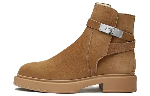 HERMES Veo Leather Ankle Boots Women's Brown
