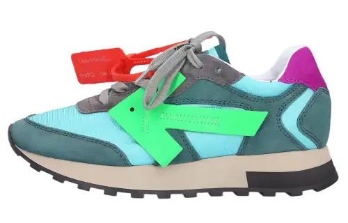 OFF WHITE Leather Sports Casual Shoes Women's Blue Green