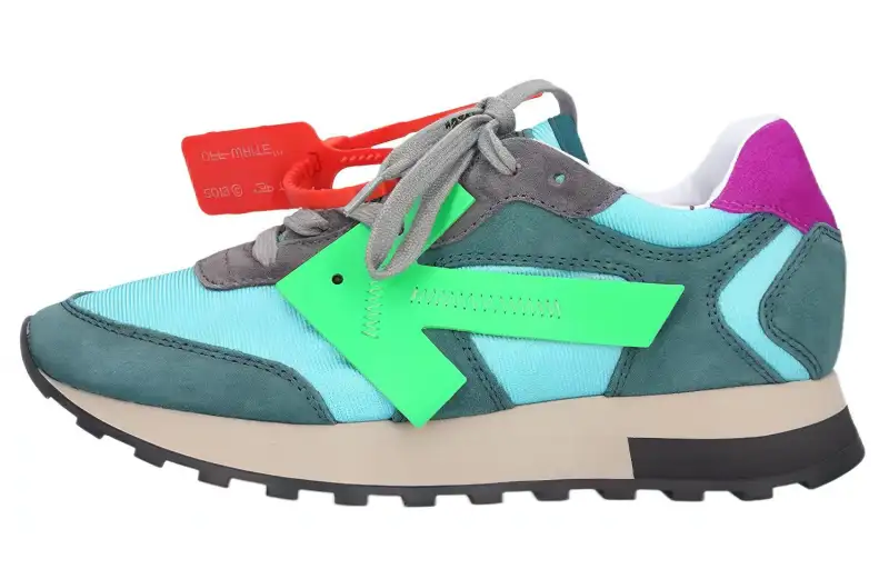 OFF WHITE Leather Sports Casual Shoes Women's Blue Green