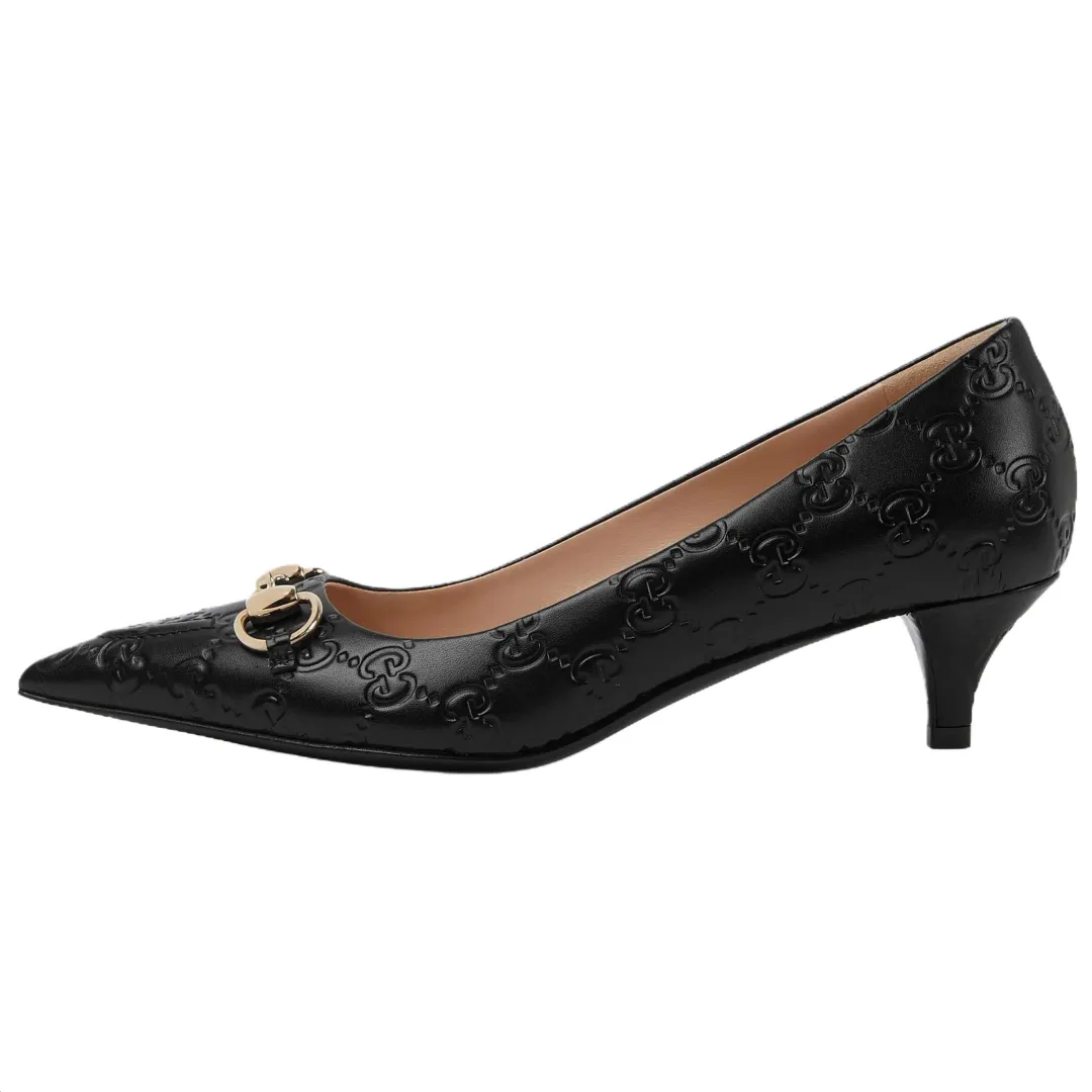 GUCCI Leather Cone Heel High Heels 4.5cm Women's Black