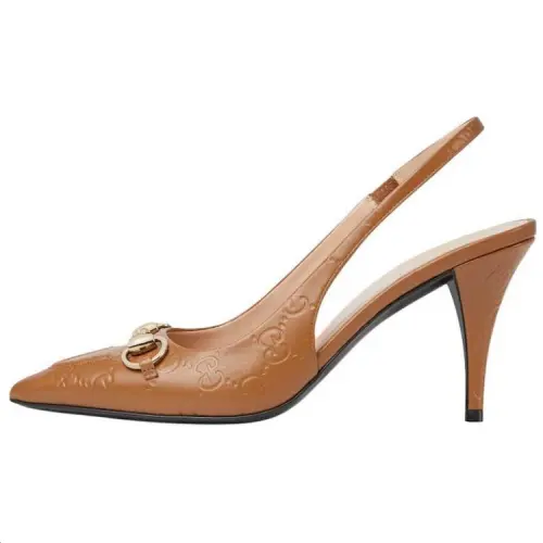GUCCI Horsebit Slim Heel High Heels 8.5cm Women's Light Brown