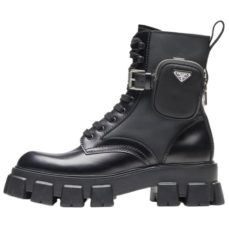PRADA Prada, fashionable glossy nylon black low boots, simple and elegant design