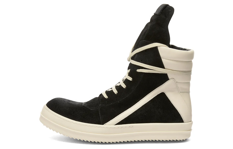 RICK OWENS Strobe Geobasket High Suede Black White
