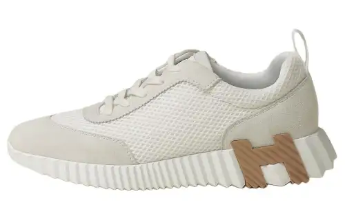 HERMES Bouncing Leather Low top Casual Shoes Women's White Gray