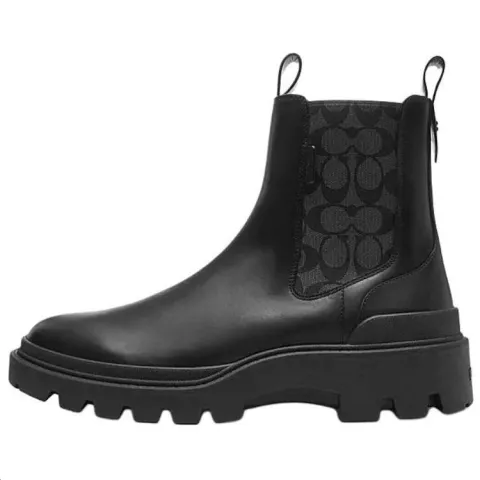 COACH Cow Leather Short Chelsea Boots 4cm Men's Black