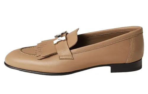 HERMES Royal Leather Loafers Women's Nude