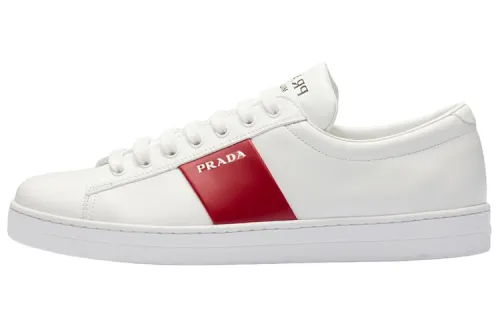 PRADA Leather Low top Stylish Skateboarding Shoes Men's White Red