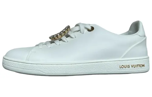 LOUIS VUITTON Frontrow Stylish Skateboarding Shoes Women's White Gold