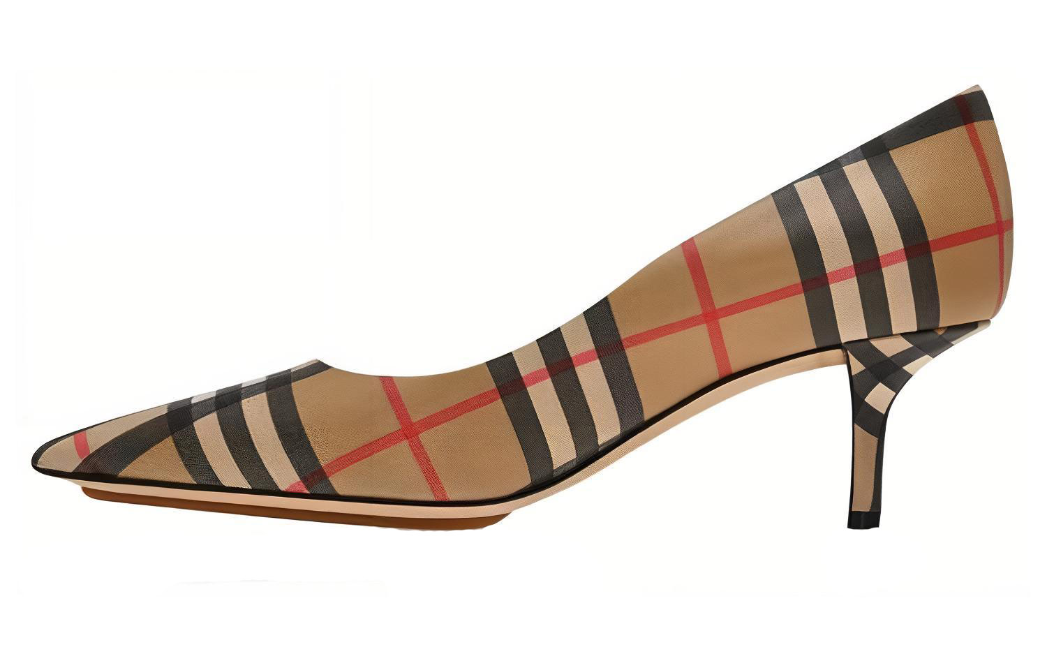 Burberry Burberry leather pointed toe plaid stiletto high heels women's brown