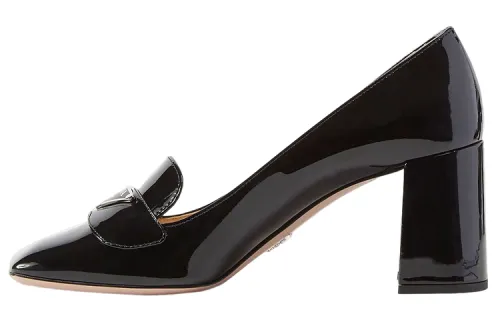 PRADA Patent Leather Chunky Heel High Heels Women's Black