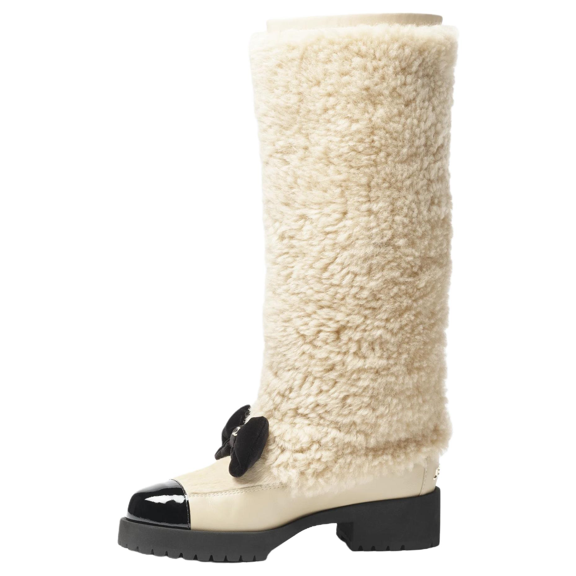 Женские сапоги Chanel COCO NEIGE (бежево-черные)